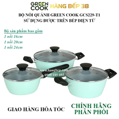 Bộ 3 nồi chống dính Green Cook GCS227-T1