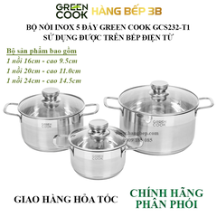 Bộ nồi inox 5 đáy Green Cook GCS232-T1