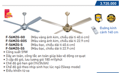 Quạt trần 4 cánh Panasonic F-56MZG-S (remote)