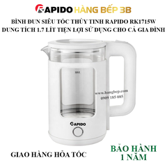 Bình đun siêu tốc thủy tinh Rapido 1.7 lít RK1715W