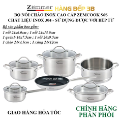 Bộ nồi chảo inox cao cấp Zemcook 6 món S6S