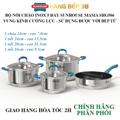 Bộ nồi chảo inox 5 đáy Sunhouse Mama SHG506