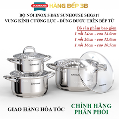 Bộ nồi inox 5 đáy Sunhouse SHG517