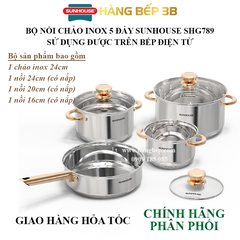 Bộ nồi chảo inox Sunhouse SHG789