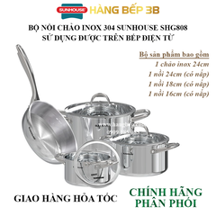 Bộ nồi chảo inox Sunhouse SHG808