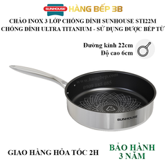 Chảo inox 3 lớp Ultra Titanium 22cm Sunhouse STI22M