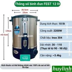 Bình đun nước nóng FEST dung tích 8 lít - 10 lít - 12 lít - 16 lít - 20 lít - Inox 304 cao cấp