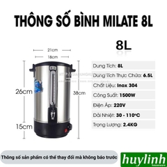 Bình đun nước nóng Milate dung tích 8 lít - 10 lít - 12 lít - 16 lít - 20 lít - Inox 304 cao cấp