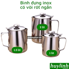 Bình đựng nước - ấm rót nước inox có vòi ngắn có nắp - 1 lít - 1.5 lít - 2 lít