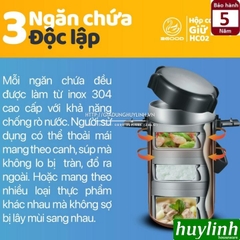 Hộp cơm giữ nhiệt 3 ngăn 2Good HC02 - 2 lít - Tặng túi xách