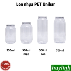 Lon nhựa PET nắp nhôm xé Unibar size 350 - 500 - 700ml dùng cho UB-1S