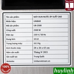 Máy đun nước, sục sữa áp suất cao Unibar UB-2500 - 2500W