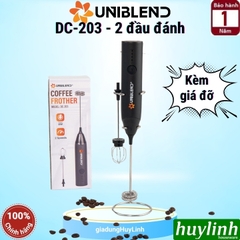 Máy đánh tạo bọt cà phê dùng pin Uniblend DC-203 - 8W - 2 đầu đánh - kèm giá đỡ máy
