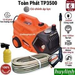 Máy xịt rửa xe Chỉnh Áp Toàn Phát TP3500 - 3500W - 150 bar - Lõi đồng 100% - Tặng thân nối dài