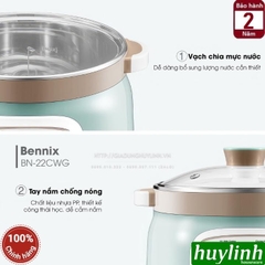 Nồi nấu chậm - chưng yến cách thuỷ Bennix BN-22CWG - thố lớn 2.2 lít - 3 thố nhỏ 0.45 lít