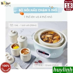 Nồi nấu chậm, chưng yến, nấu cách thuỷ Bear SUBE003 - 2.5 lít - Kèm xửng hấp + 4 thố nhỏ