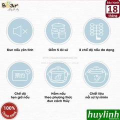 Nồi nấu chậm, chưng yến, nấu cách thuỷ Bear SUBE003 - 2.5 lít - Kèm xửng hấp + 4 thố nhỏ