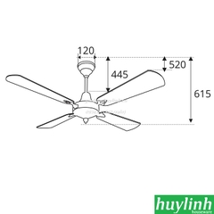 Quạt trần cánh gỗ kiểu cổ Sinwa S168 - 4 cánh