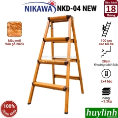 Thang nhôm chữ A Nikawa NKD-04 NEW - 4 bậc - cao 100cm - màu vân gỗ