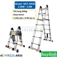 Thang nhôm rút đôi chữ A Nikita NKT-AR56 - 5.6 mét - Có bánh xe - Tải trọng 350kg