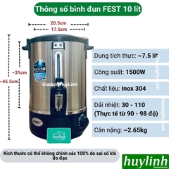 Bình đun nước nóng FEST dung tích 8 lít - 10 lít - 12 lít - 16 lít - 20 lít - Inox 304 cao cấp