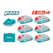 Bộ 6 Pin 20V 2.0Ah Và 1 Sạc TFCLI2001 Lithium-Ion Total TFBCLI20611