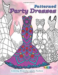 Patterned party dresses: Coloring book for adults fashion