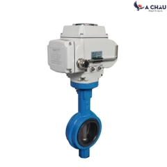 Van bướm điều khiển điện mặt bích tròn lót cao su đen