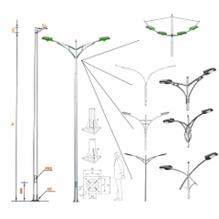Cột Đèn Cao Áp Chiếu Sáng Rời Cần Đôi cao từ 6m đến 12m loại Tròn Côn hoặc Bát Giác