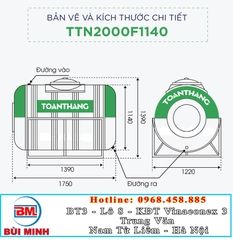 Bồn nước inox Toàn Thắng 2000L ngang TTN 2000F1140