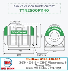 Bồn nước inox Toàn Thắng 2500L ngang TTN2500F1140