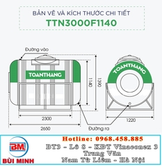 Bồn nước inox Toàn Thắng 3000L ngang TTN3000F1140