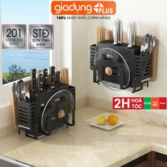Kệ Để Dao Thớt & Đũa Đa Năng (Đặt Bàn & Treo Tường) Bằng Inox SUS 201, Sơn Tĩnh Điện Lazydo (LZ-0216) - Gia Dụng Plus