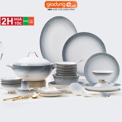 Bộ chén bát sứ Gradient Xám (Grey Gradient) cao cấp nhập khẩu - Set 10 người ăn gồm chén, bát, đĩa, tô, nồi sứ - gia dụng plus