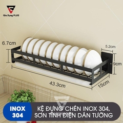 Kệ Đựng Chén Bát INOX 304 Treo Tường Chắc Chắn, Không Cần Khoan Tường (Sơn Tĩnh Điện Màu Đen) Cao Cấp Cho Phòng Bếp (LZ-0201) - gia dụng plus