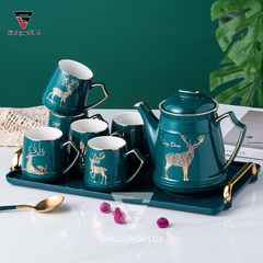 Bộ ấm trà sứ xanh ngọc cổ vịt, hươu sừng tấm quý tộc phong cách Bắc Âu sang trọng Qianhuiju (QH-0610) - gia dụng plus