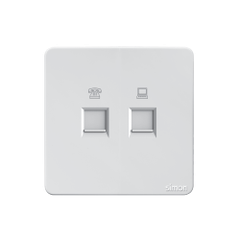 Bộ ổ cắm điện thoại+mạng CAT6 màu trắng K3 Simon (575229)