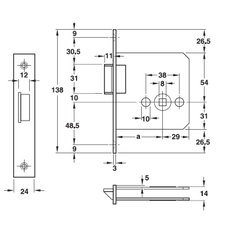 Thân khóa lưỡi gà Hafele 911.23.370 (P55/ 0A)