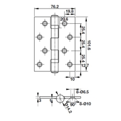 Bản lề lá Hafele 489.05.022- 102x76x3 mm, 2 bi