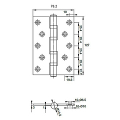 Bản lề cửa Hafele 489.05.027- 127x76x3 mm, 4 bi