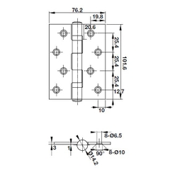 Bản lề cửa Hafele 926.20.804- 102x76x3 mm, 2 bi