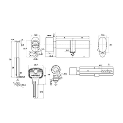 Ruột khóa Hafele 489.56.003, 1 đầu chìa 1 đầu chốt (65 mm)