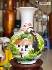 Bình sơn mài vẽ làng quê-TLM64