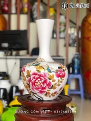 Bình sơn mài dáng tỏi vẽ hoa-TLM87