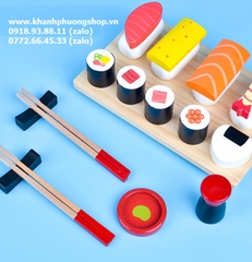 bộ đồ chơi cơm cuộn sushi gỗ cho bé - đồ chơi gỗ bộ cơm cuộn sushi cho bé