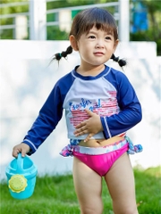 Set đồ bơi bé gái (Áo bơi tay dài + tankini + quần bơi) màu xanh đen