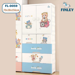 Tủ nhựa cho bé 5 - 6 - 7 tầng FINLEY gấu nâu Brown Rock Bear (Size lớn ngang 70 cm) treo quần áo, đựng đồ chơi, đồ dùng cho gia đình màu xanh nhạt - FL-0059