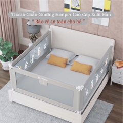 Thanh chắn giường thỏ con Hàn Quốc CAYABE Honper nâng hạ an toàn cho bé 1 bên với nút bấm thông minh - size 1m6/ 1m8/ 2m/ 2m2