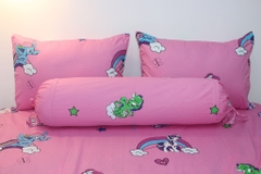 Bộ ga gối 4 món ngựa Little Pony màu hồng cotton 100% (ga giường + 1 vỏ gối ôm + 2 vỏ gối nằm)