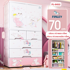 Tủ nhựa cho bé 5 - 6 - 7 tầng FINLEY thỏ hồng Baby (Size lớn ngang 70 cm) treo quần áo, đựng đồ chơi, đồ dùng cho gia đình